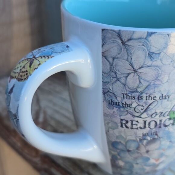 Rejoice  Psalm 118 / Inspirational Ceramic Mug blue 🔵 floral butterfly - Picture 6 of 8